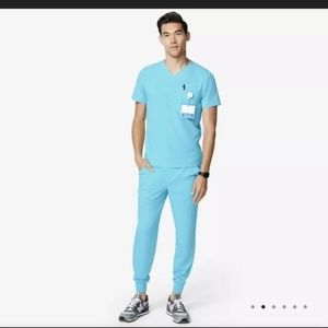 Men’s Neon Blue Figs Leon Top/Tansen Jogger - Large